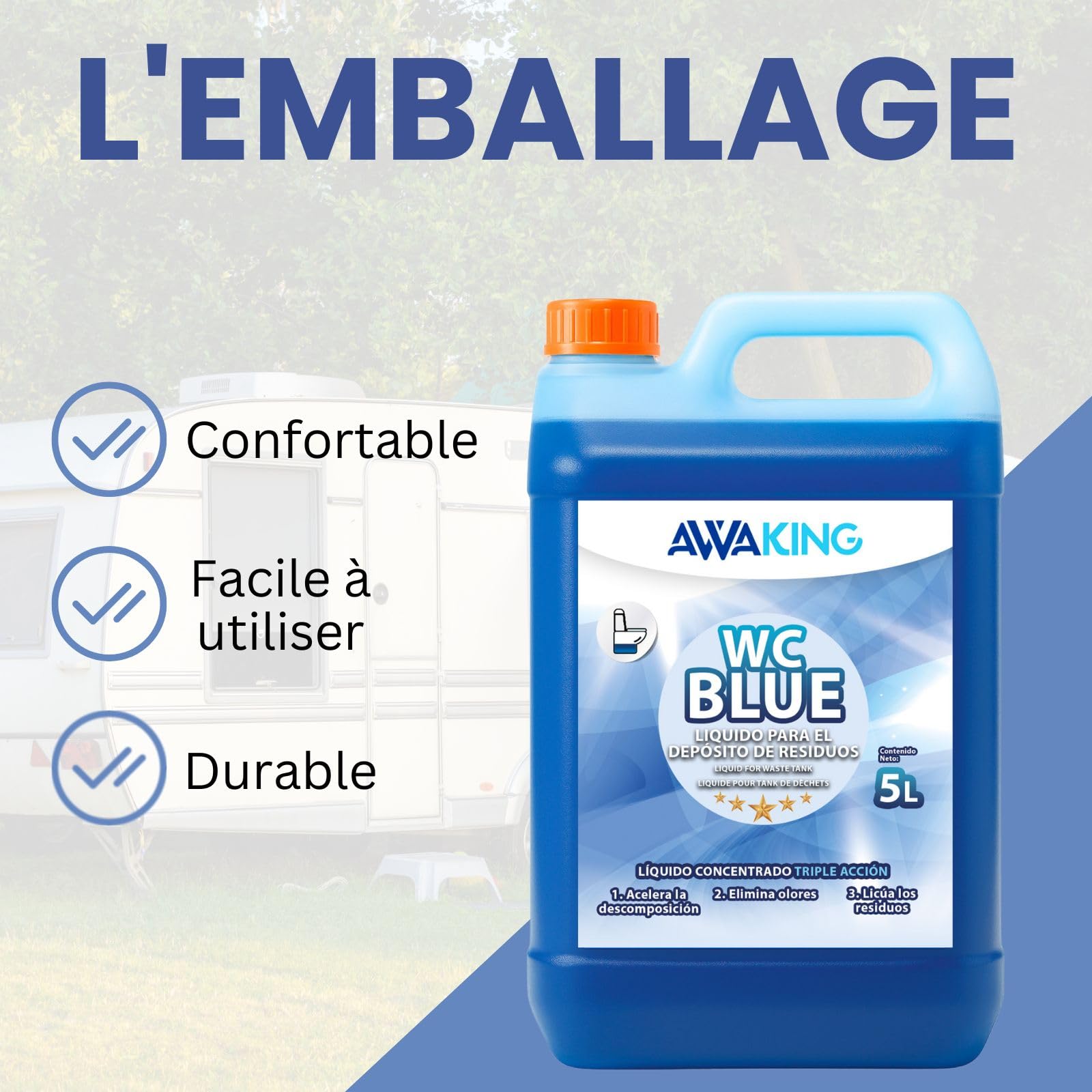 Plantawa Liquide WC Chimique Bleu 5 Litres | Concentré Liquide pour les Eaux Usées des Caravanes | Décomposition Efficace et Élimination des Odeurs pour les Toilettes Portables ou Potti