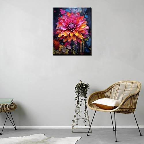 Miniatura 2 de Pintura de flores de dalia rosa por números, flores silvestres grafiticas, kit de pintura acrílica para niños y adultos, principiantes, garabatos,