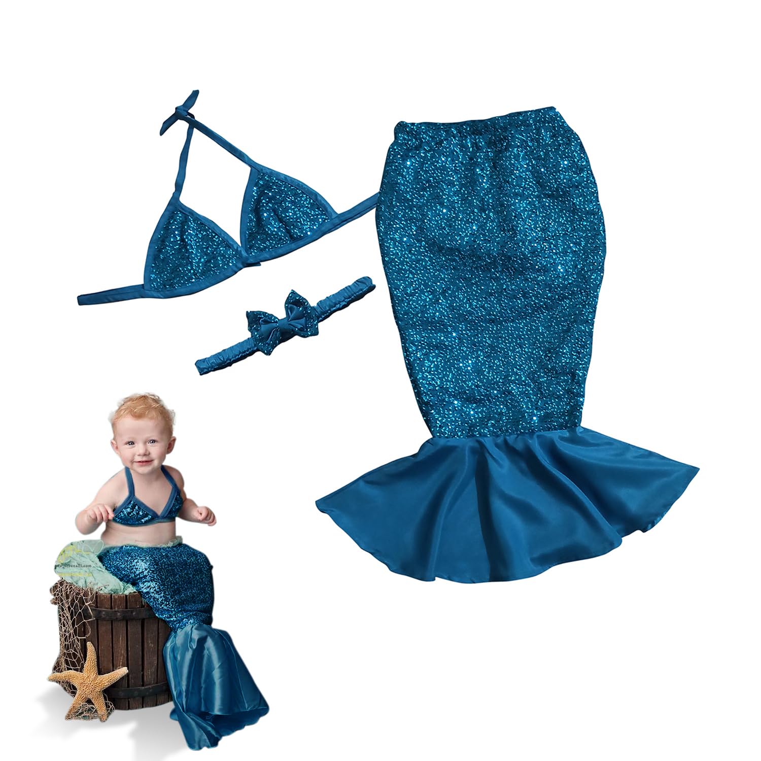 The Root & Craft Cotton The Root And Craft Kids Birthday Phoroshoot Dress(Set Of 3) Mermaid New Born Baby Photography Shoot Props Costume (6-18 Months, Blue) (B0CBHDVPHD) Amazon Price History, Amazon Price Tracker