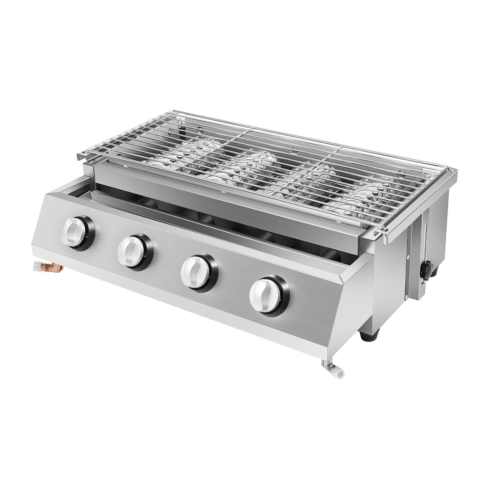 Barbacoa de gas 4 quemadores de acero inoxidable, 58 x 40 cm, plancha de gas portátil, 4 luces independientes para jardín, terraza, camping, parrilla exterior con tapa 9 5 kg