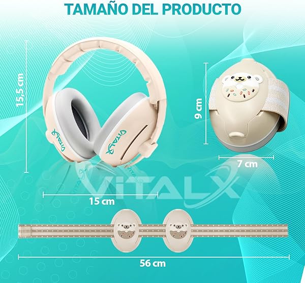 SUPER PACK de Cascos Bebe Antiruido 3 en 1 | Cascos Antiruido Bebe y Cascos Antiruido Niños | De 0 a 48 Meses | Accesorios Bebe | Cascos ruido niños | cascos para bebes antiruido | Beige. - 3