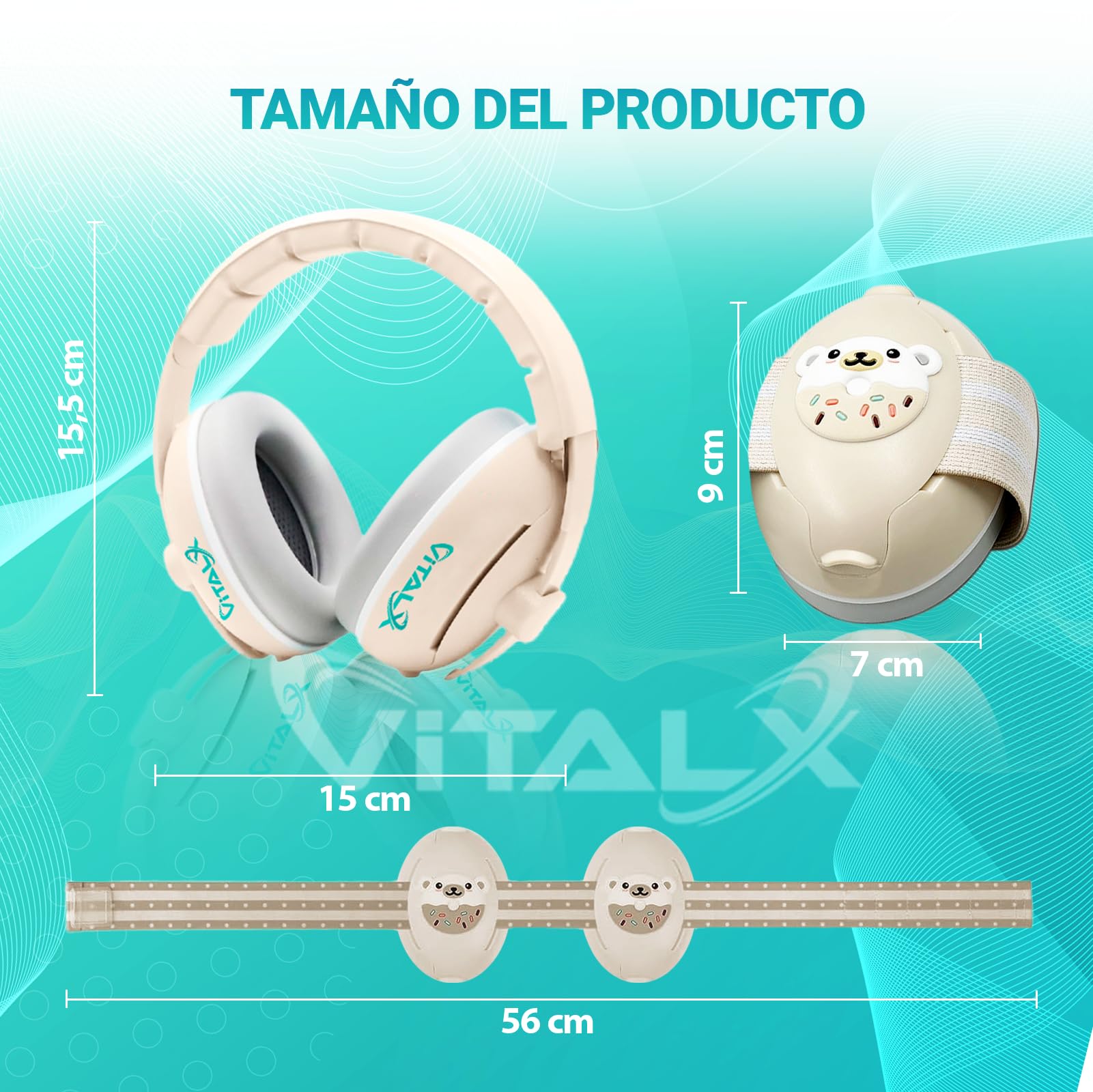 SUPER PACK de Cascos Bebe Antiruido 3 en 1 | Cascos Antiruido Bebe y Cascos Antiruido Niños | De 0 a 48 Meses | Accesorios Bebe | Cascos ruido niños | cascos para bebes antiruido | Beige. — view 3