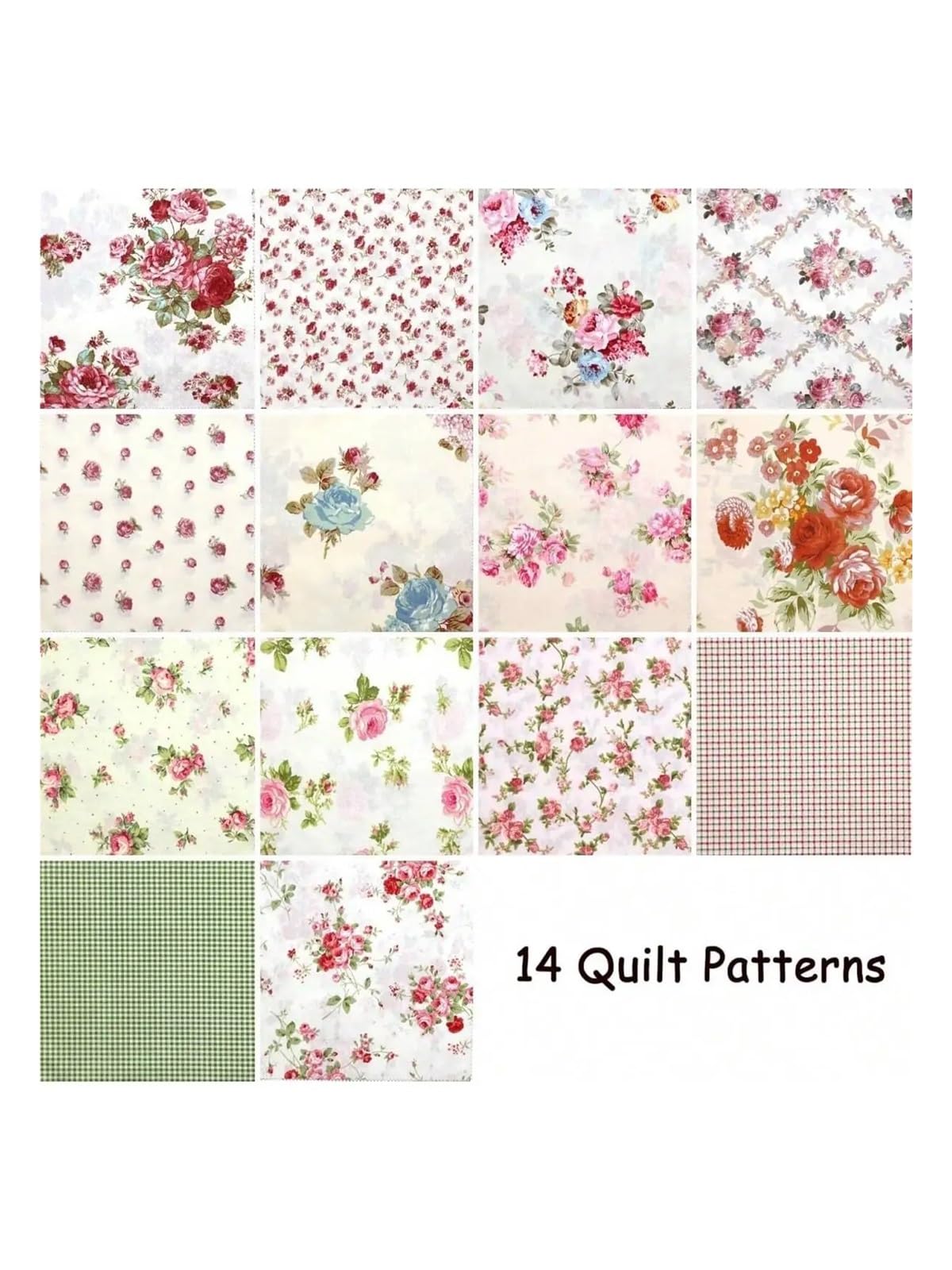 Juego de cuadrados tela retales 42 Uds. De 5x5 pulgadas con rosas Vintage y patrones a cuadros, Ideal for manualidades DIY