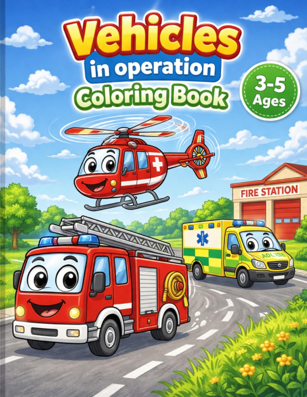 Vehicles in Operation Coloring Book: Easy Coloring Book for Kids Ages 3–5 with Fire Trucks, Police Cars, Construction Vehicles & More