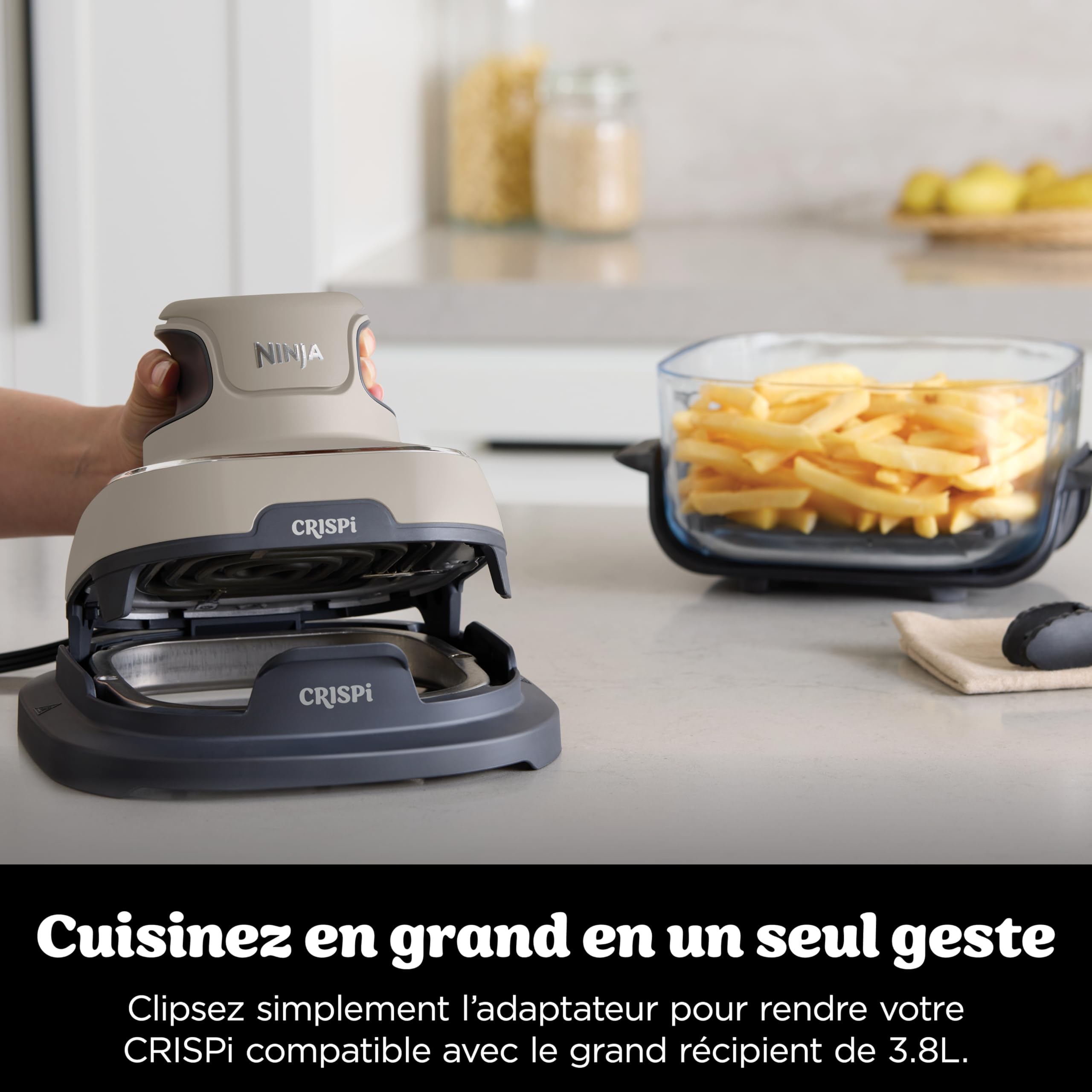Ninja CRISPi Friteuse sans huile portable, 3,8L, 4-en-1 : Frire sans huile, Rôtir, Garder au chaud, Recroustiller, Design compact, 2 récipients avec couvercles, 1 700 W, Pierre FN101EUST