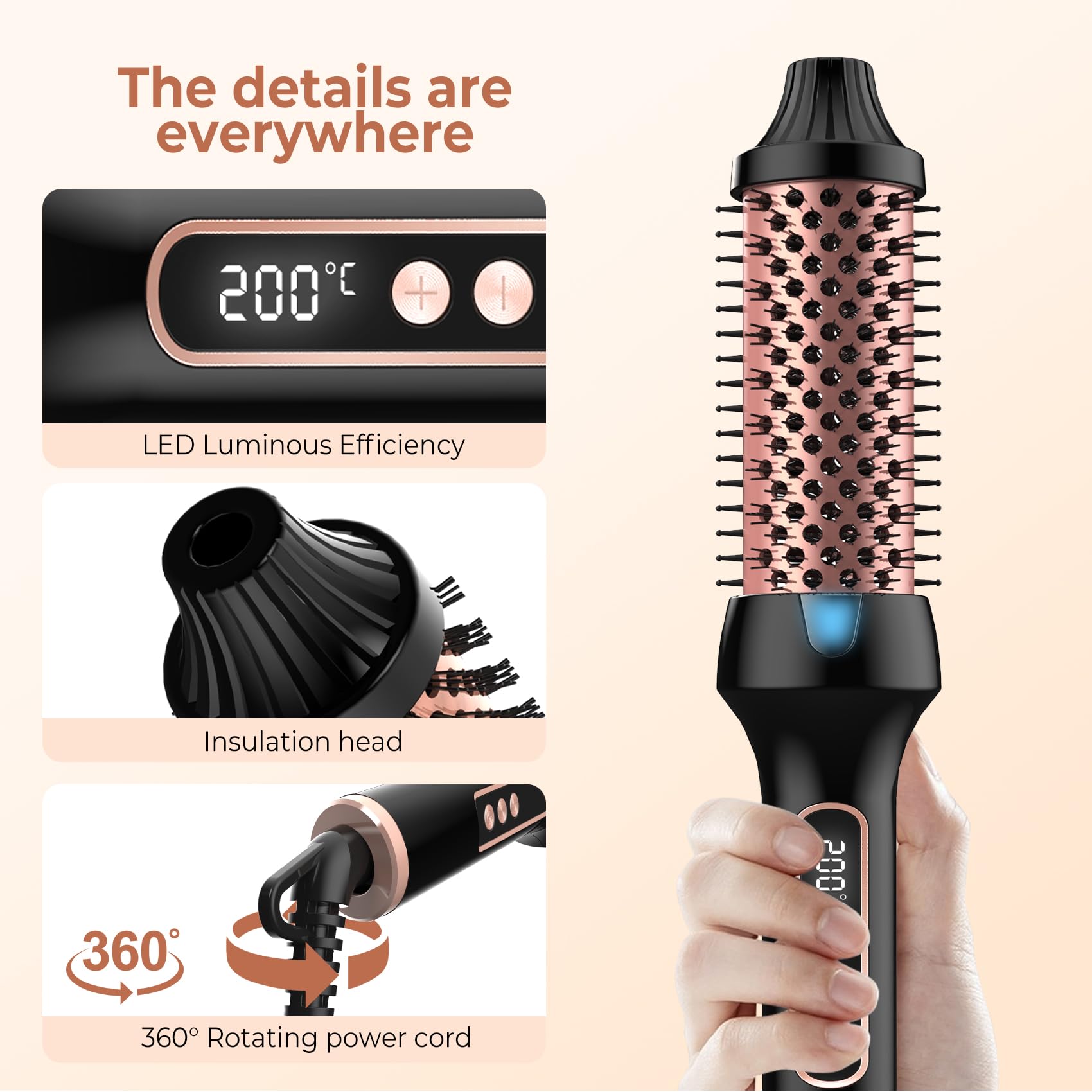 UKLISS Ionique Brosse Chauffante Coiffante Thermal Brush Écran LCD Double PTC Fer à Friser Peigne Chauffant Brosse Lissante pour Cheveux Boucleur Cheveux Lisseur Cheveux, 120-200℃, 38MM