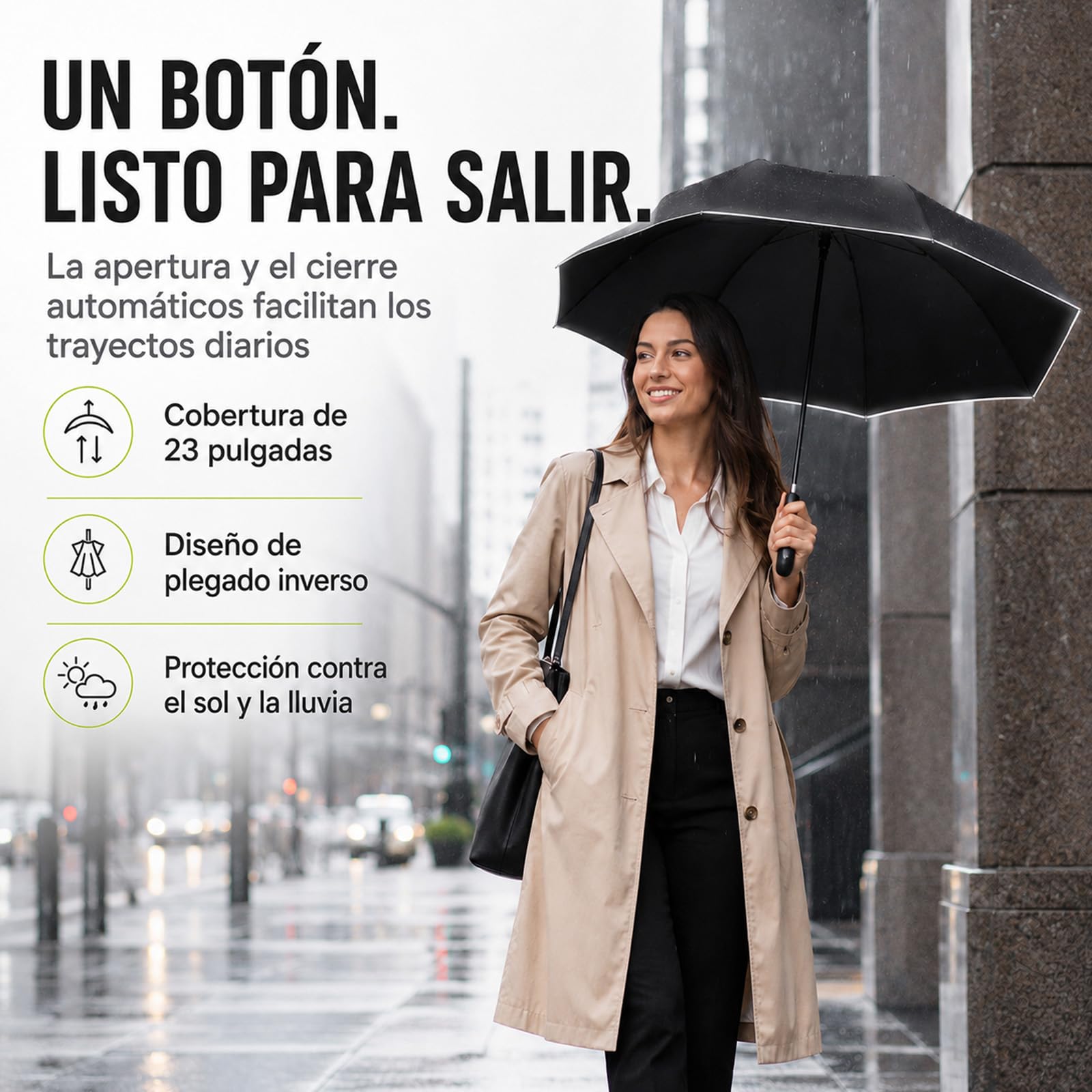 Starmguard Reverse Umbrella, Paraguas Plegable Invertido Automático, Resistente al Viento, Banda Reflectante