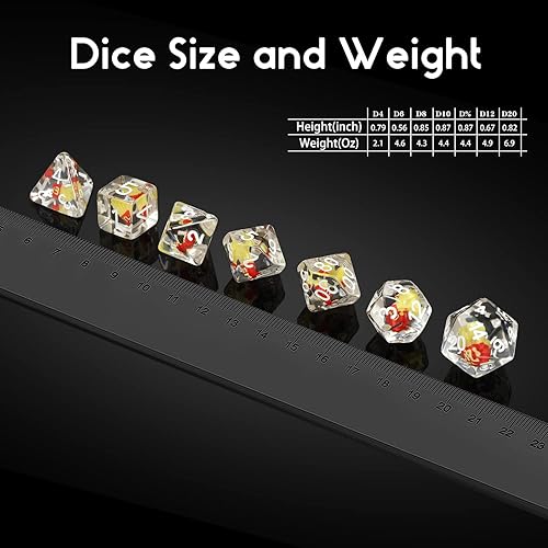 Miniatura 6 de Set de Dados DNDND, DNDND 7 Piezas de Dados Poliédricos de Resina con Bolsa de Terciopelo para Juegos de Rol D&D y Juegos de Mesa (Fichas)