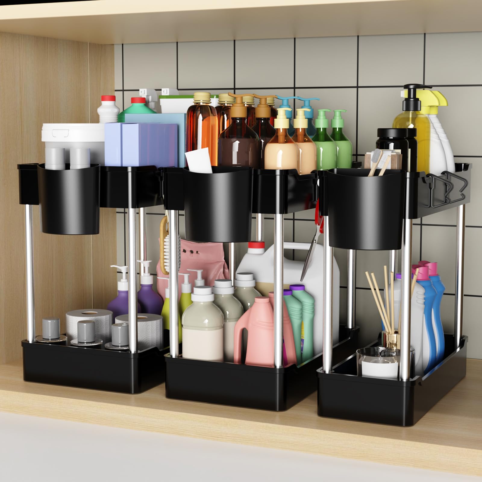 Altdnmaf 3 Pack Under Sink Organiser for Kitchen Storage & Organisation, 3 Sizes Cleaning Cupboard Organiser