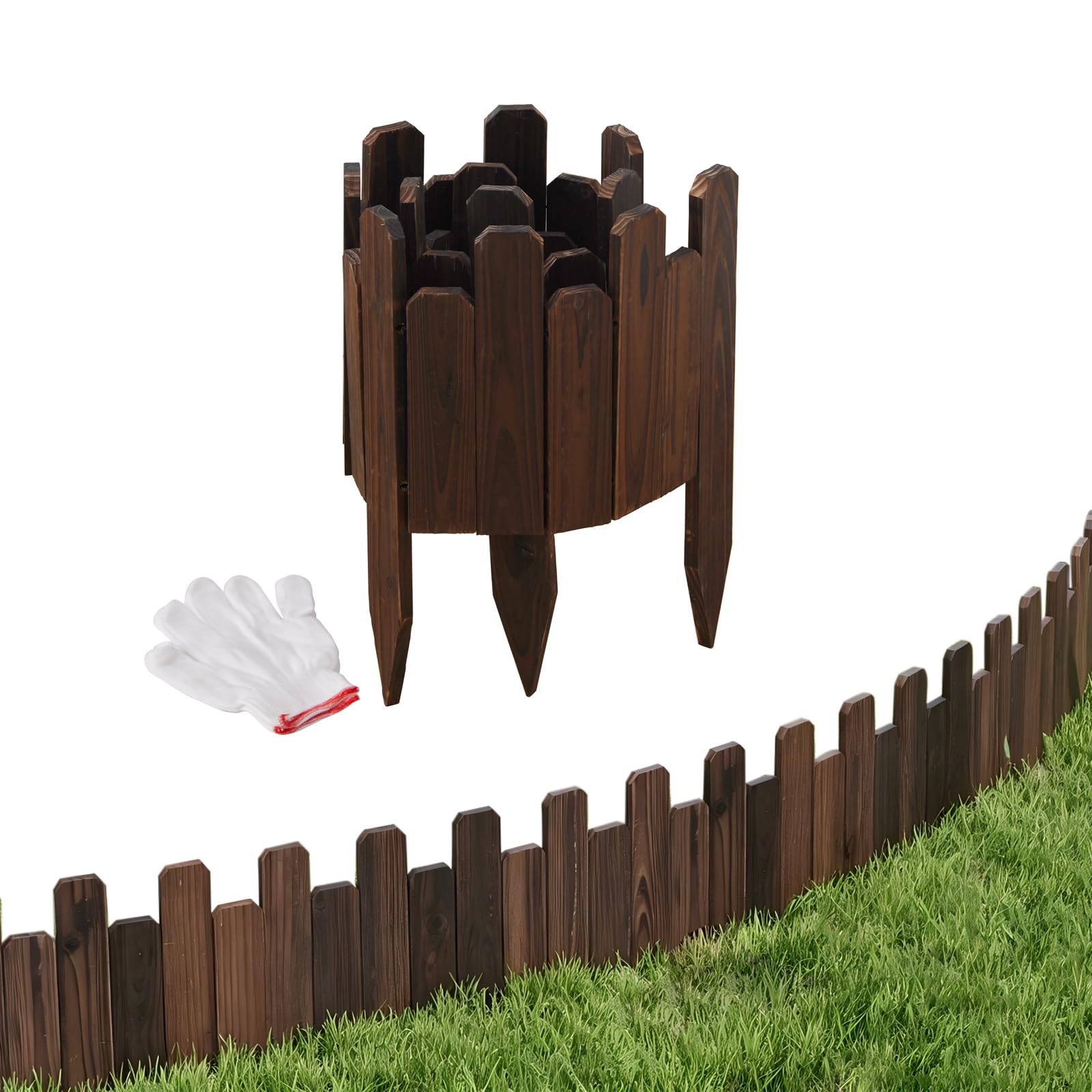 Photo 1 of (3PACK, 12FT Total Length) Wooden Garden Edging Border Wood Garden Fence Decorative Landscape Edging Border Outdoor Wood Fence for Yard Tree Flower Bed Edging Borders