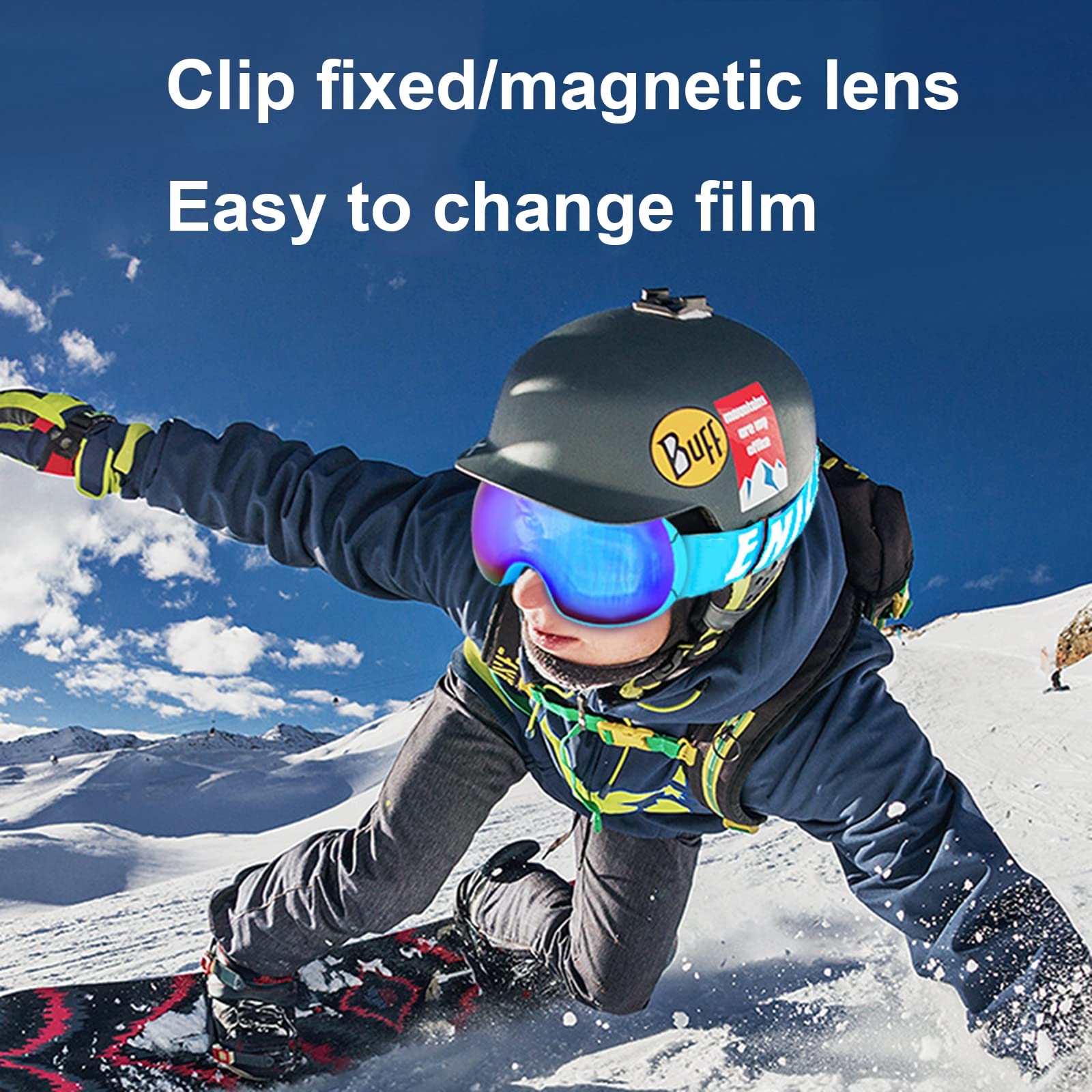 Masque de Ski Magnetique, Lunettes de Ski pour Snowboard et Ski Anti-buée Lentille,A