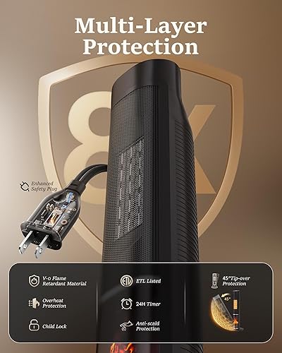 Miniatura 4 de MEPTY Calentador de espacio de 1500 W, calentadores eléctricos para uso en interiores con termostato y control remoto, protección contra