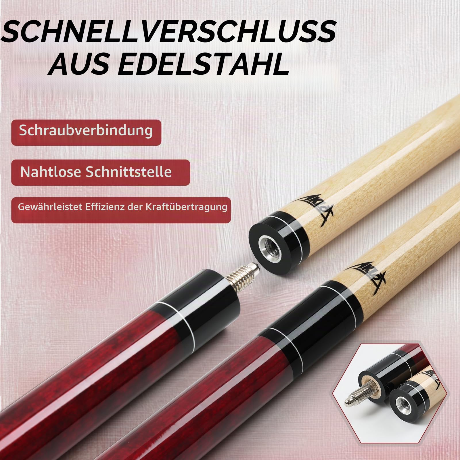 AKLOT Pool Cue Stick 58'', Canadian Maple Pro Billiard Cue &13mm Leather Tip, Anti-Slip Grip, 18/19/20/21oz Billiard Pool Stick for Adults/Beginner/Pro Player