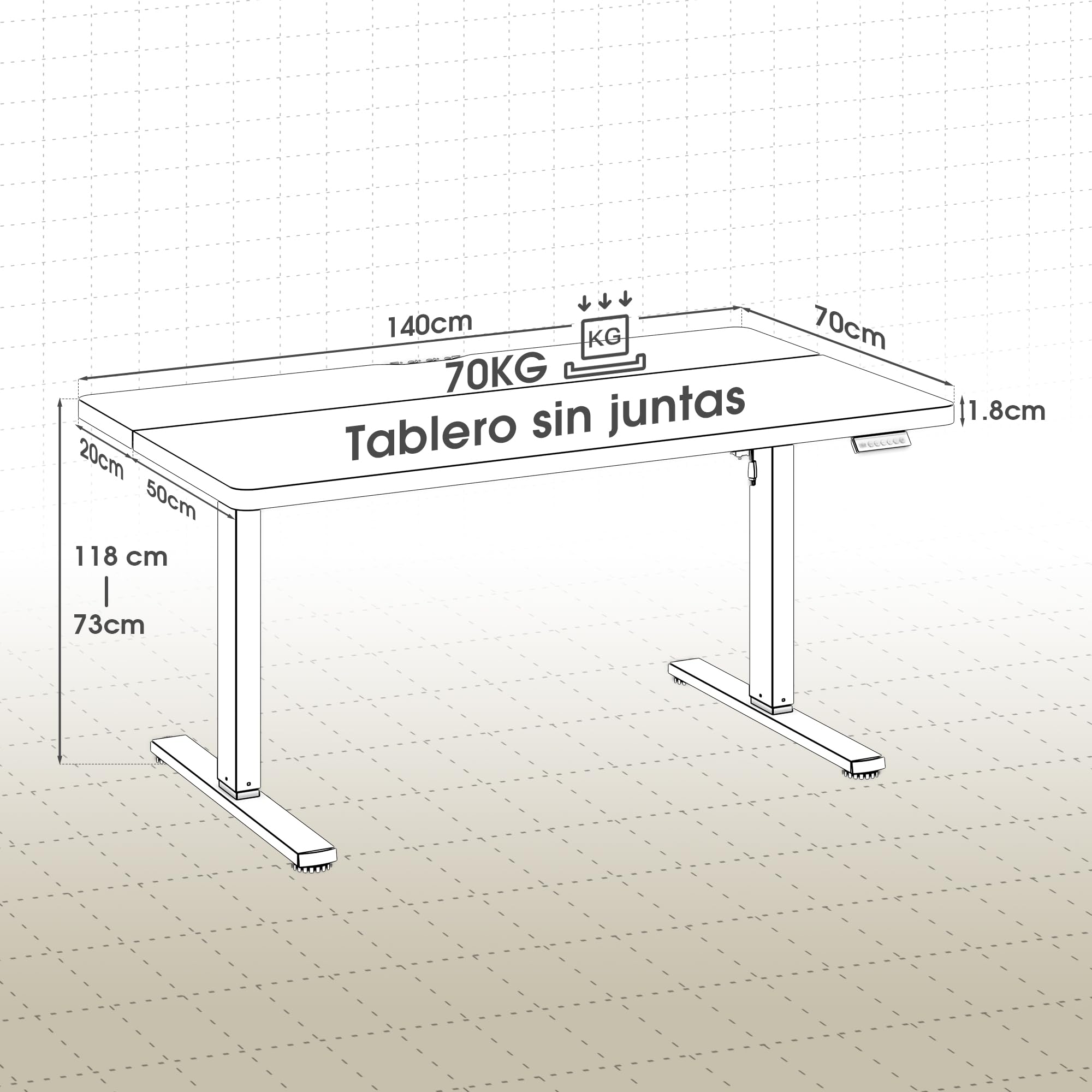 JUMMICO Escritorio eléctrico de Altura Ajustable 140 x 70 cm, Escritorio eléctrico con Bandeja de gestión de Cables, Escritorio de pie y Mesa abatible de 18 mm, Beige