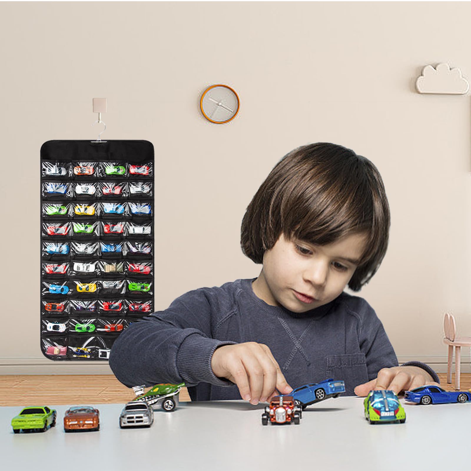Kuviklyn Hanging Storage Organizer Compatible with Hot Wheels, 80 Solt Double-Sided Wall-Mount Display Case for Toy Cars Matchbox Cars