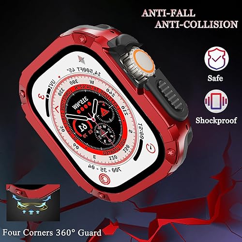 Miniatura 4 de NINKI Funda protectora para Apple Watch Ultra 2 de 1.929 in, color negro con rojo, a prueba de golpes, de TPU suave, funda protectora para Apple