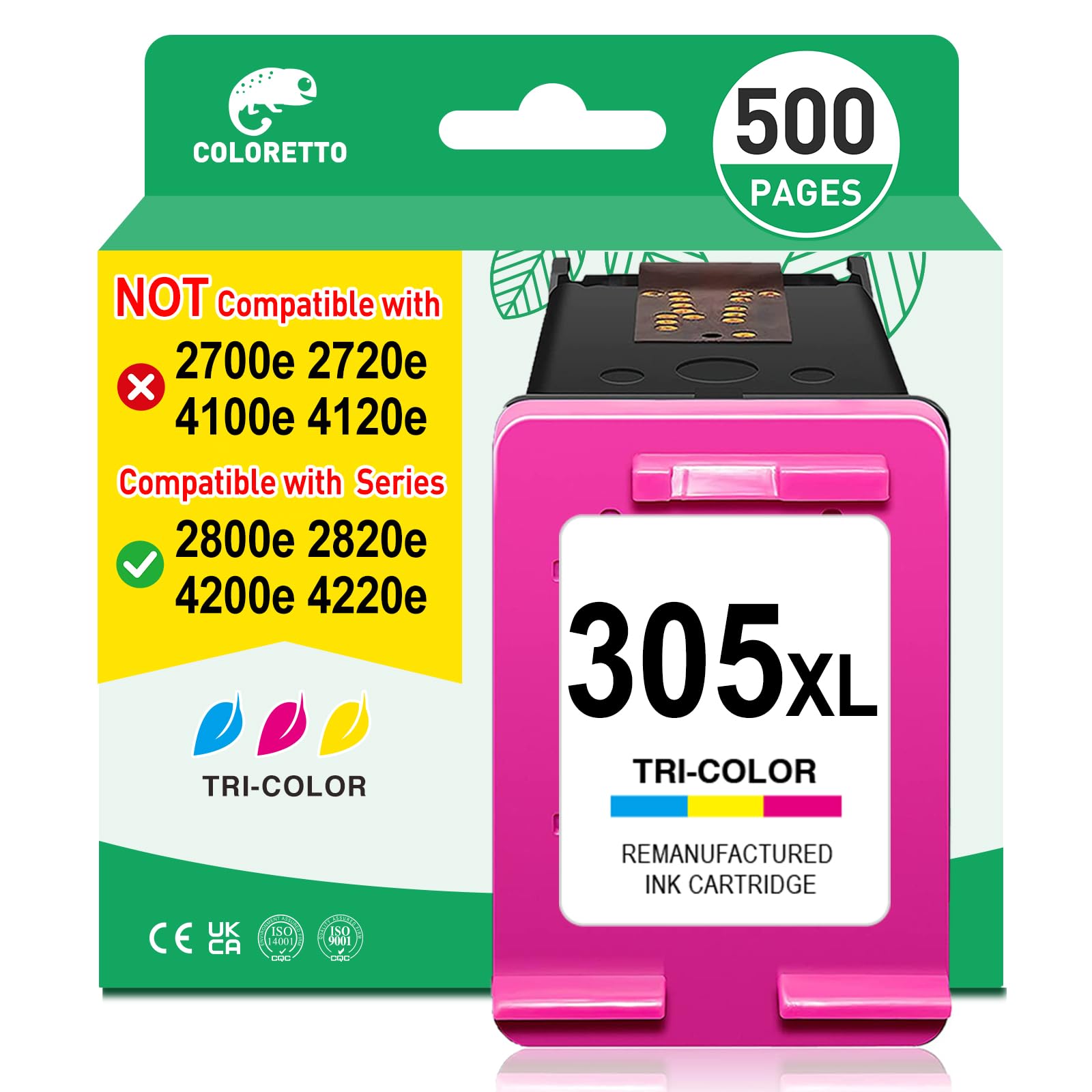 COLORETTO 305 XL Ink Cartridges for HP 305 Colour for HP DeskJet 2800e 2810e 2820e 2821e 2822e 2823e 4200e 4210e 4220e 4222e 4230e 2800 2810 2820 2821 28222 2823 Cartridge for HP 305 XL Tri-Color