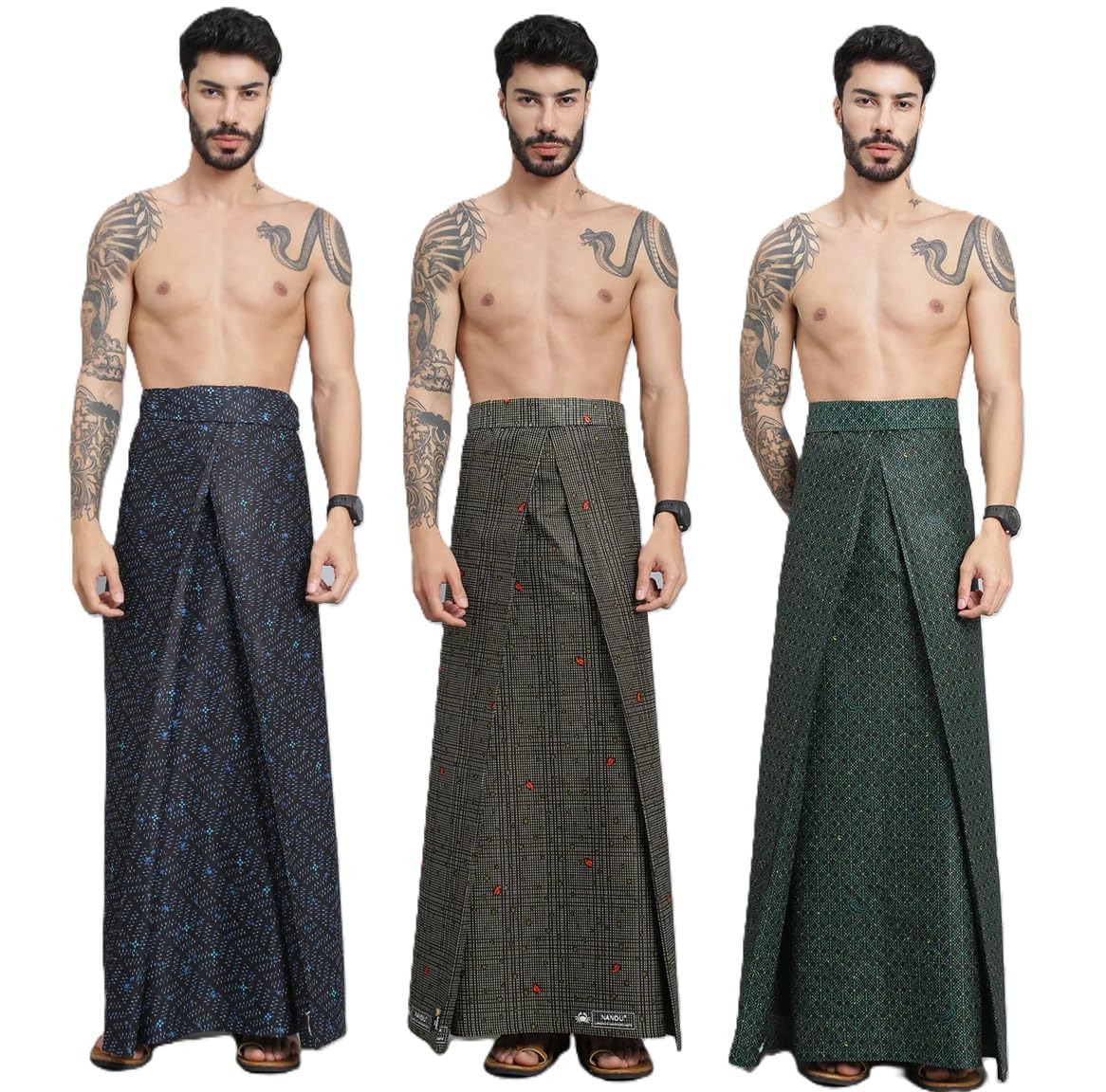 nandu Brand Men's Cotton Stitched New Printed Lungies - Pack 3 (Pattern & Design May Vary Each Pack (2.00Mtrs - Free Size)-picture-23