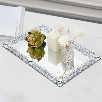 Large Crystal Tray, 15.7x11.8 Silver Rectangular Perfume Tray