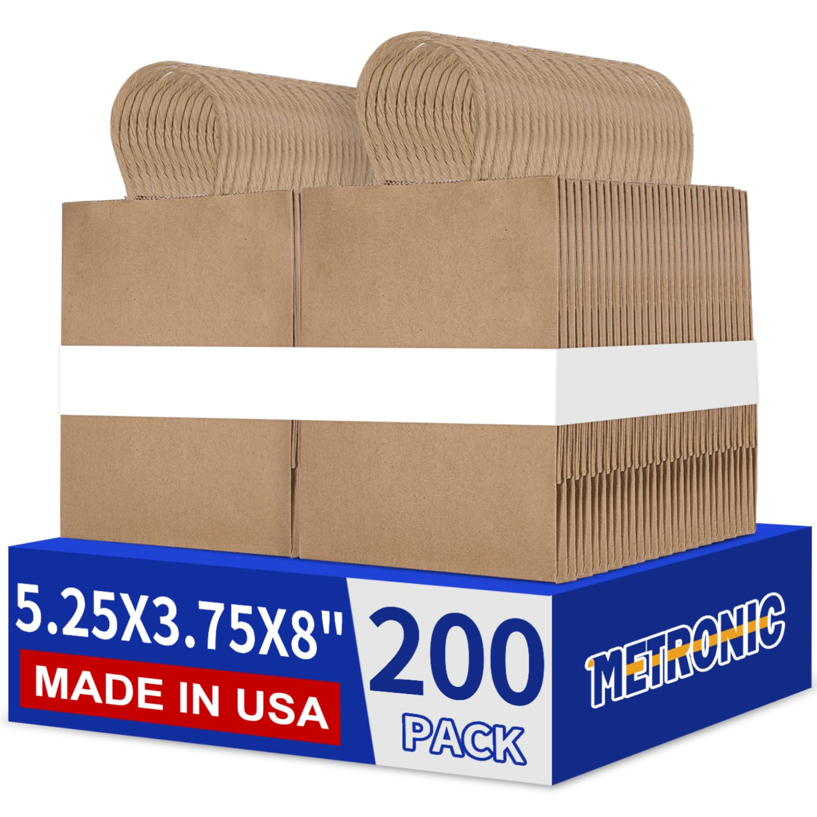 METRONIC 200 Pack Brown Paper Bags 1 count (Pack of 200), 5.25x3.75x8