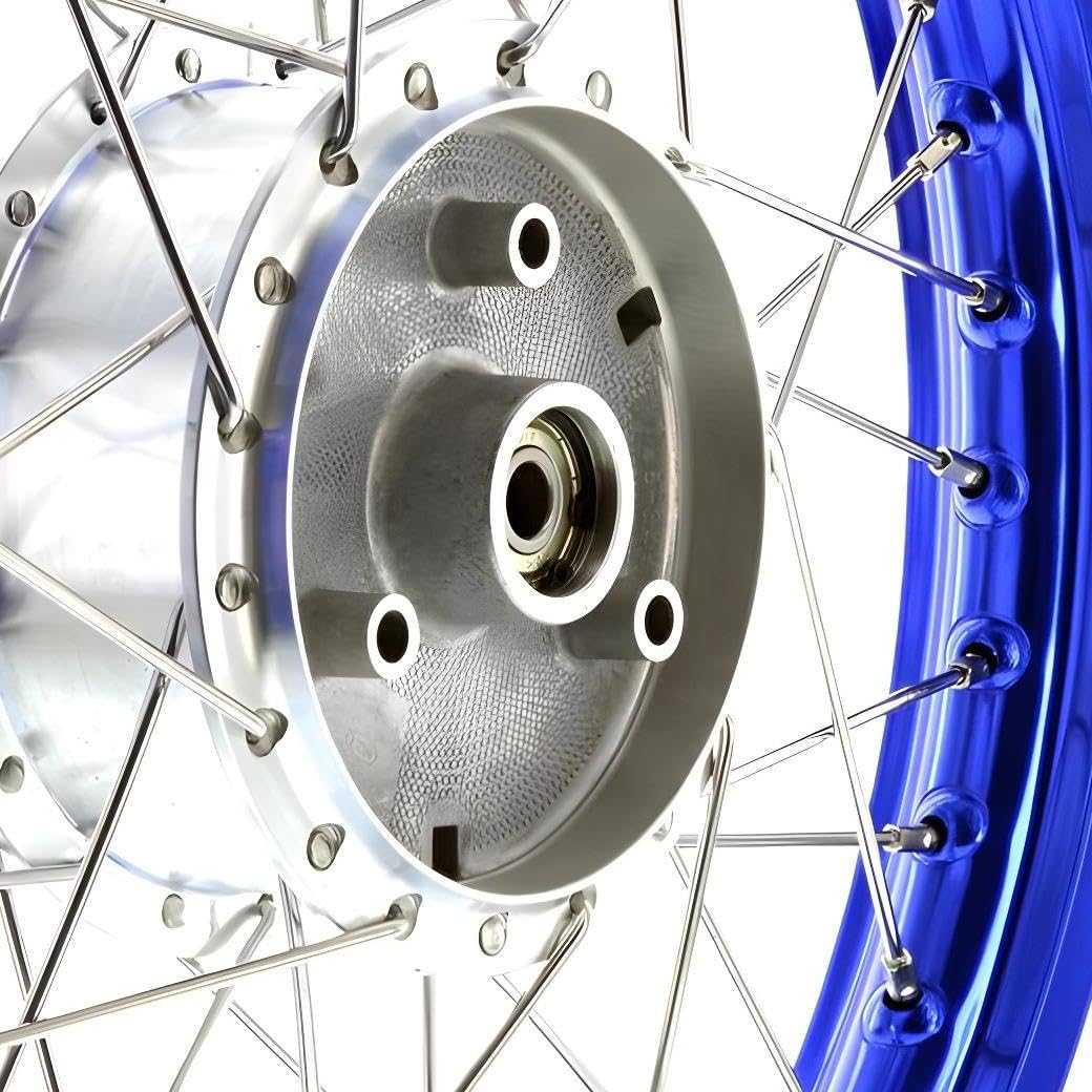 Speichenrad 1,5x16 Zoll Alufelge blau eloxiert + poliert + Edelstahlspeichen + Tuning-Radnabe