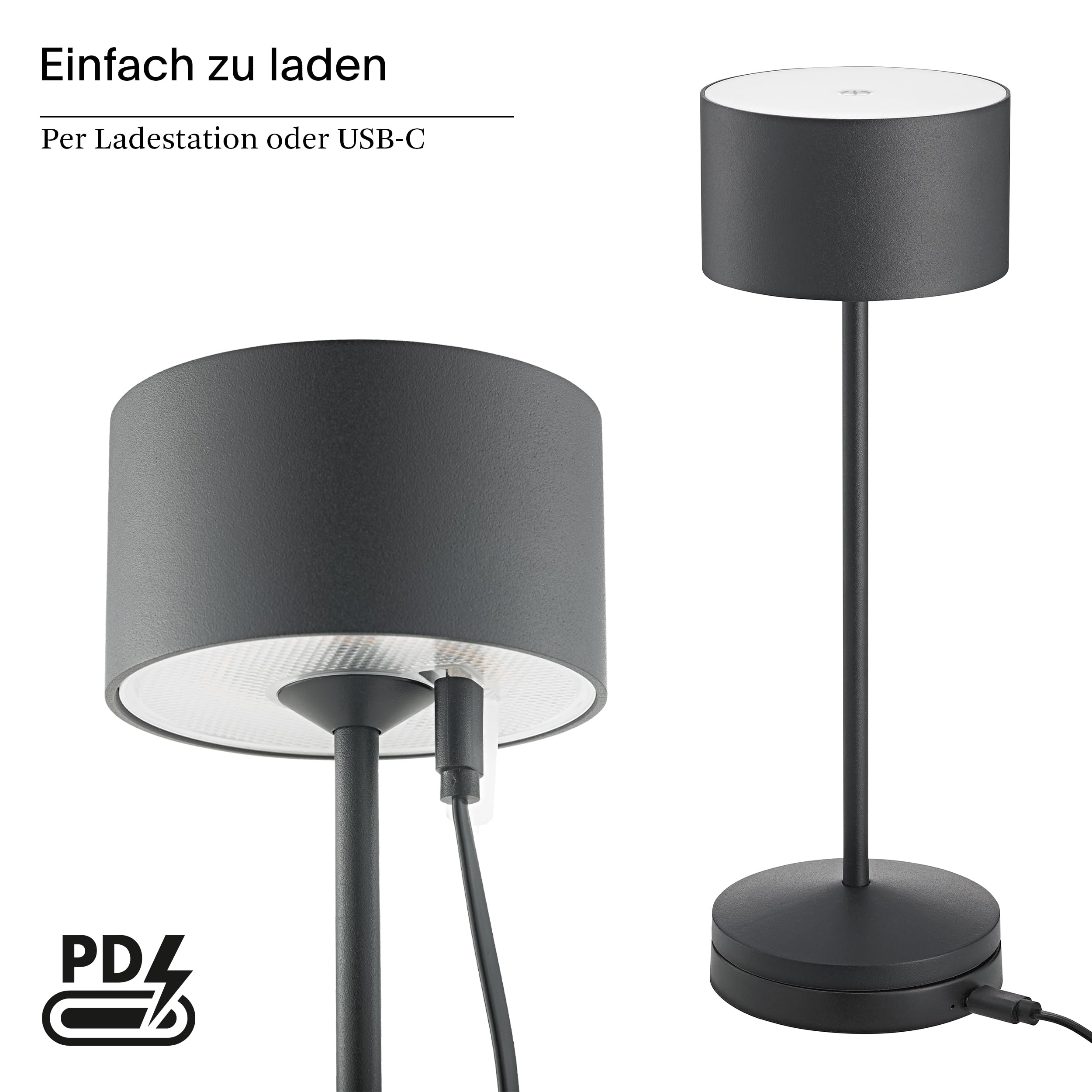 SIGOR Veluna Remote nachtschwarz - LED Akku-Tischlampe dimmbar & kabellos mit Fernbedienungsfunktion, FlexMood (2200K/2700K), bis 14h Leuchtdauer, USB-C Ladefunktion, IP44 Outdoor & Indoor