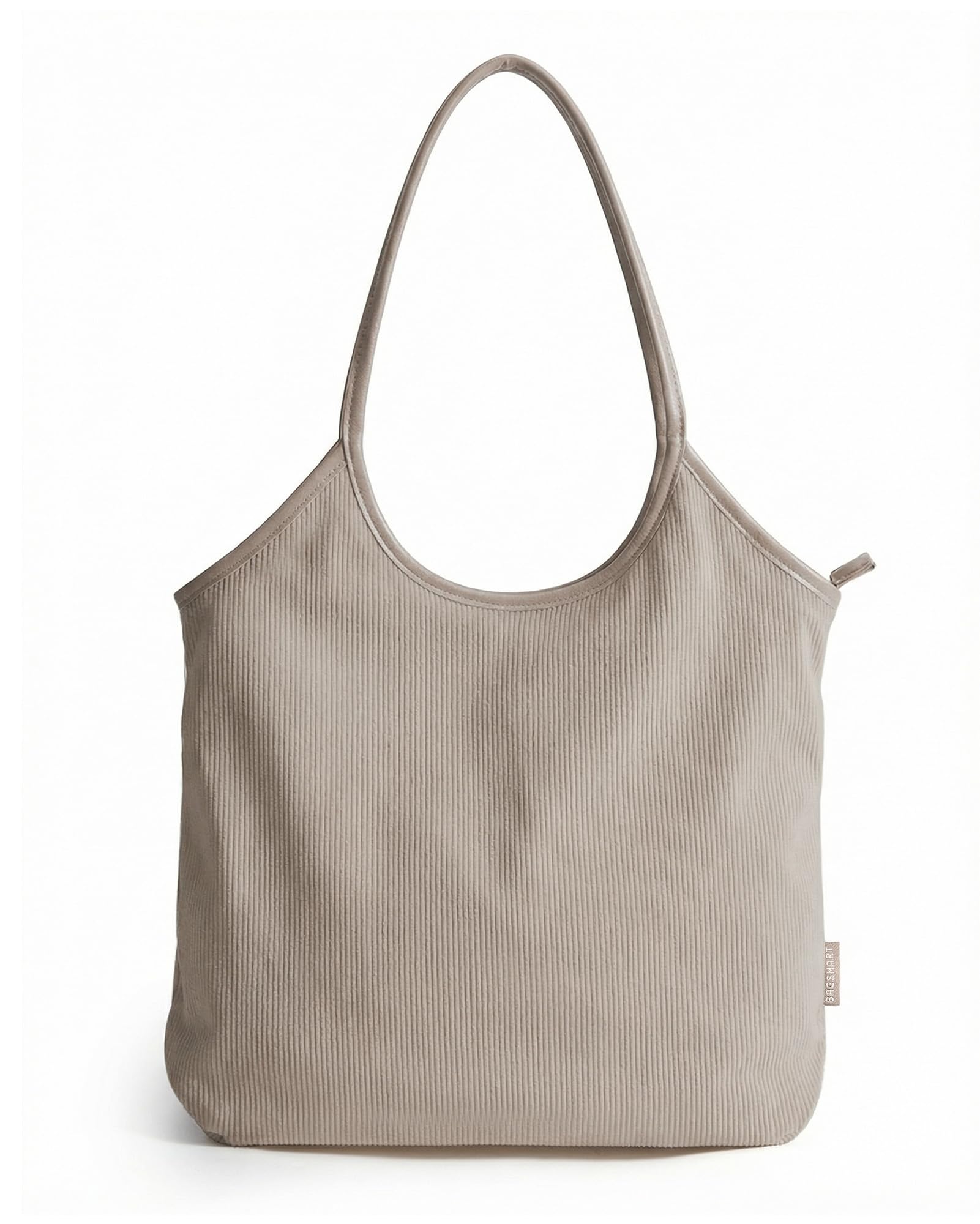 BAGSMRT Corduroy Tote Bag for Women Beach Bag with Zipper Casual Shoulder Bag Lightweight Travel Tote Hobo Handbag | PU Leather Handles, 14L Capacity, Inner Pocket, Beach, Travel, Shopping, Campus — view 9