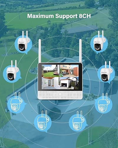 Miniatura 9 de Jennov Sistema de cámara de seguridad inalámbrica de 5 MP con monitor, kit NVR de 8 canales con 4 cámaras alimentadas por tomacorriente, disco duro