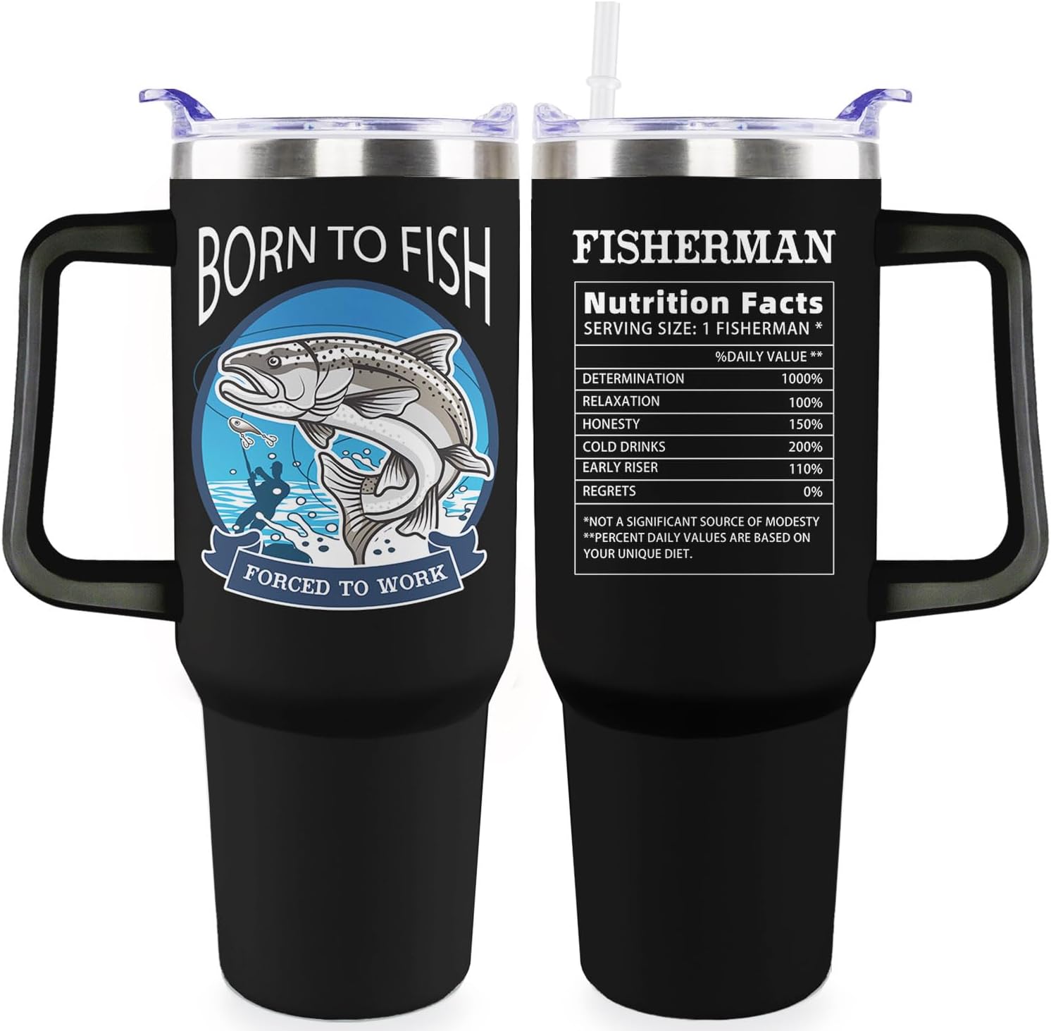 Fishing Tumbler Gifts with Handle For Men 40OZ Born to Fish Gift Stainless Steel Cups Fisherman Gifts For Dad Daddy Fish Mugs with Fish Father Day's Gift from Daught Son