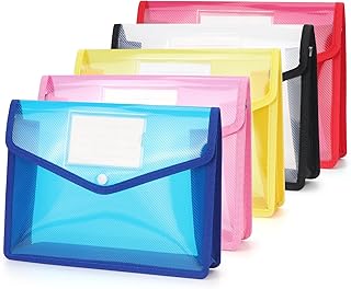WWW A5 Plastic File Folders,A5 Envelope Expanding File Wallet Document Organizer with Snap Closure & Label Pocket,Waterproof File Pouch(5 Pack -5 Colors)