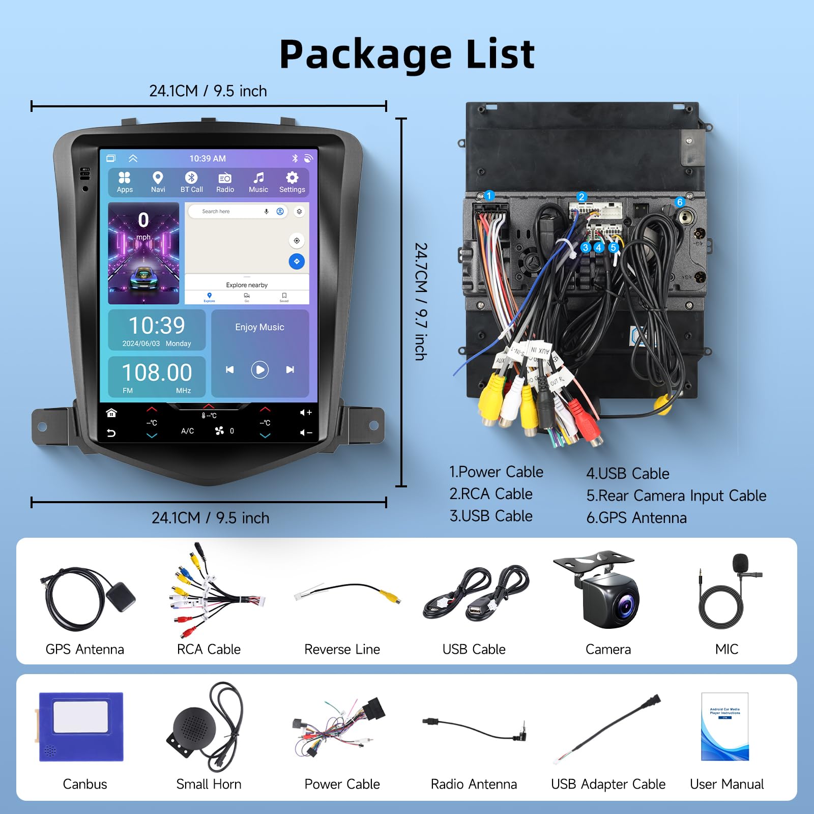 【8 Núcleo 6+128G】 Hodozzy Carplay Radio Coche para Coche para Chevrolet Cruze J300 2009-2014,9.7 Pulgadas Autorradio Bluetooth con Pantalla Táctil con Android Auto/WiFi/GPS/RDS/FM/USB/DSP