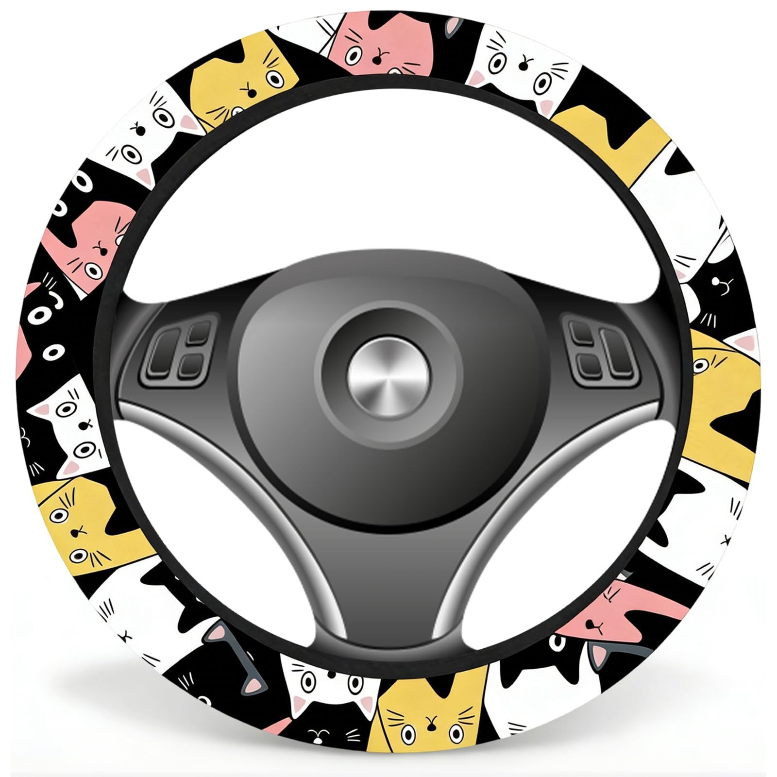 Coprivolante Auto Universale, Copri Volante Per Auto Universale, Copri Sterzo Antiscivolo, Morbido Elastico Copri Volante per Auto, Gatto
