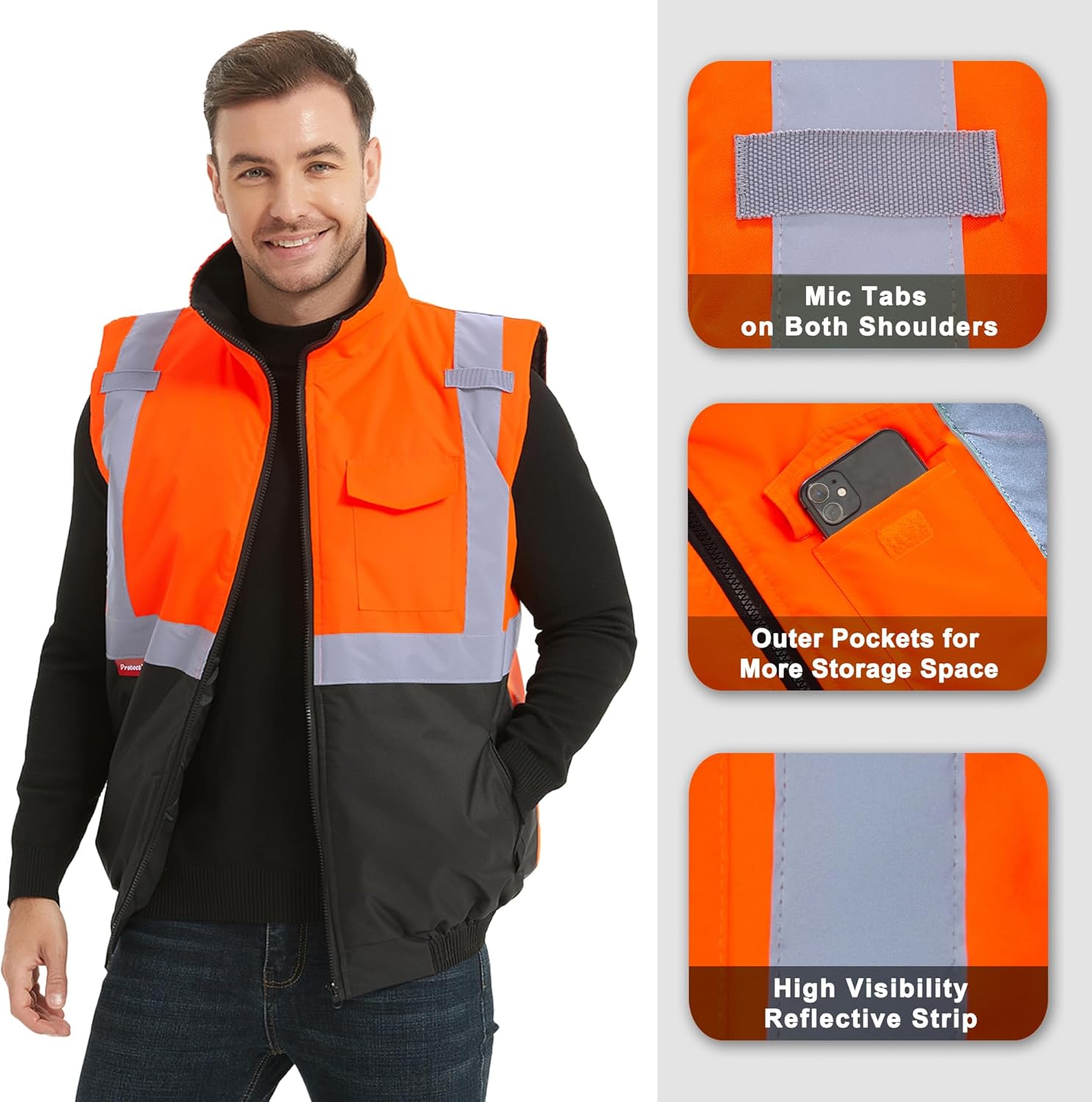 ProtectX Winter Safety Vest High Visbility Insulated Construction Vest - Image 3