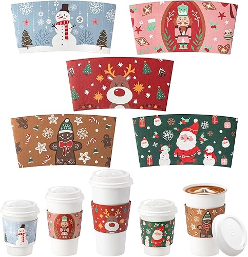 FMP Brands Paquete de 50 fundas de papel de Navidad para tazas de café, funda de papel de cartón corrugado desechable para tazas de café desechables FMP Brands Paquete de 50 fundas de papel de Navidad para tazas de café, funda de papel de cartón corrugado desechable para tazas de café desechables