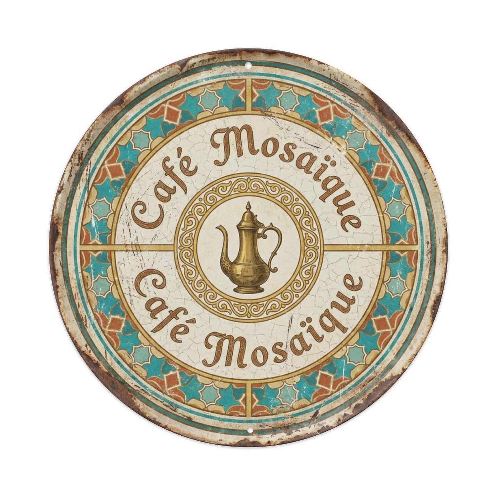 Tile Mosaic Kitchen Cafe Metal Tin Sign Plaque Wall Decor for Cafe, Club, Garden Round Metal Poster 8x8Inch