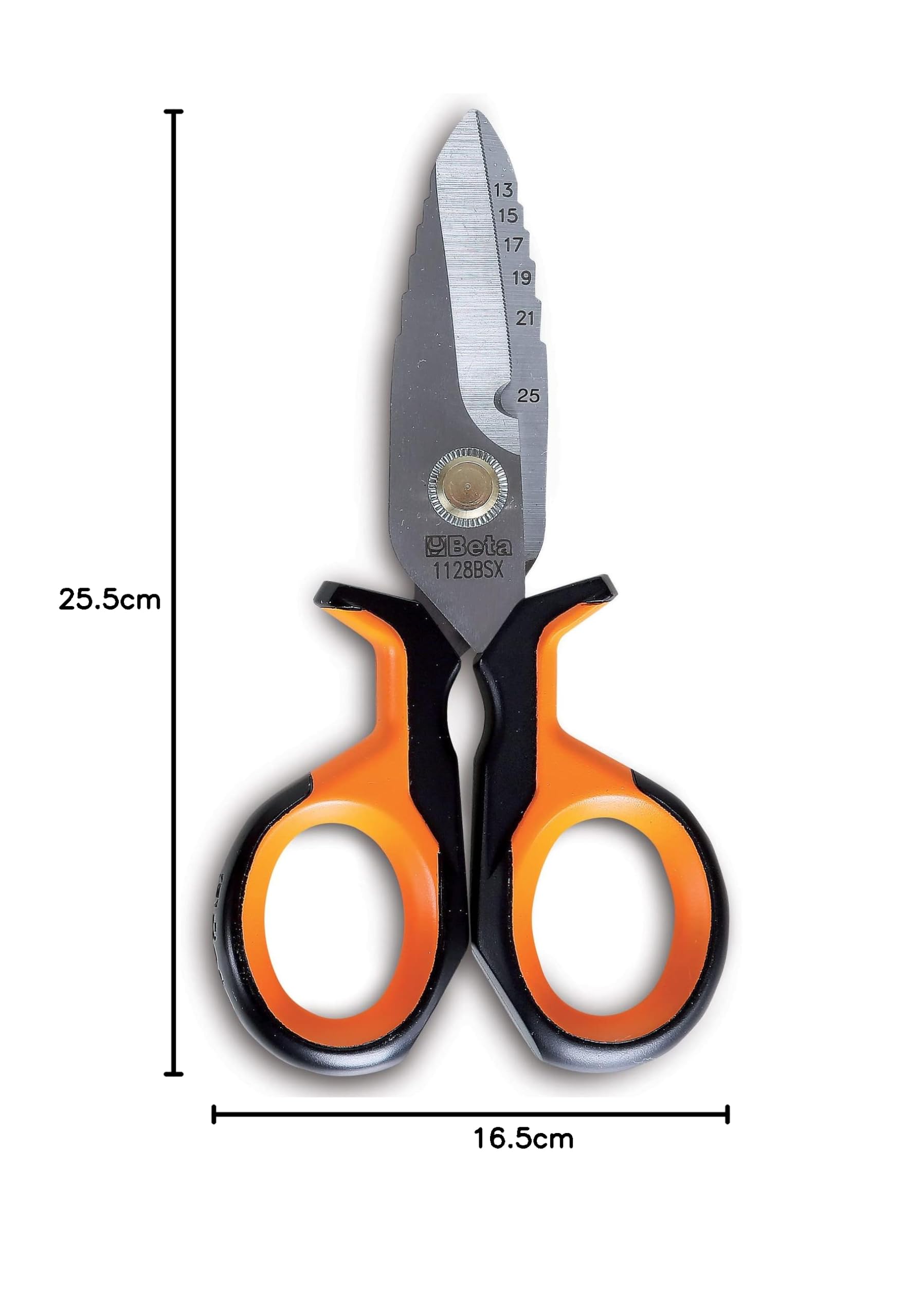 BETA - Forbici Da Elettricista Professionali Con Profili a Fresa Graduata, Lame in Acciaio Inox, Custodia Agganciabile Alla Cintura, Impugnatura Bimateriale, Perno Antiallentamento, 1128BSX