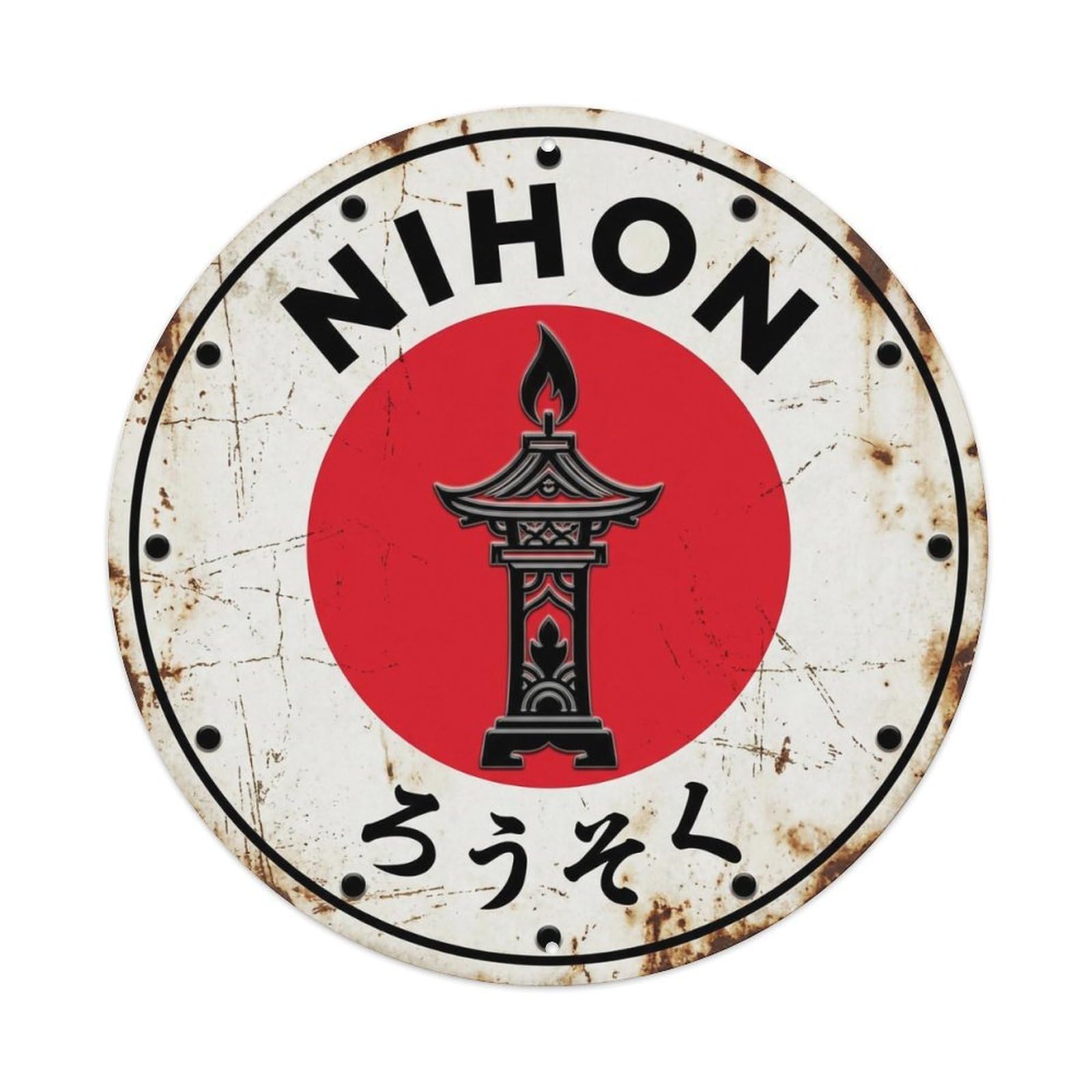 Yrnq 8X8inch Vintage Style Shrine Candle Nihon Sacred Flame Vintage Metal Tin Sign