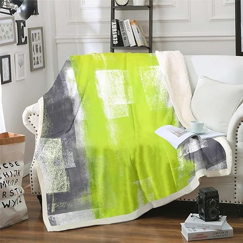 Grunge - Manta de vellón abstracta verde lima, negro, blanco, gris, degradado, manta Sherpa para bebé, 30 x 40 pulgadas, manta hippie de acuarela