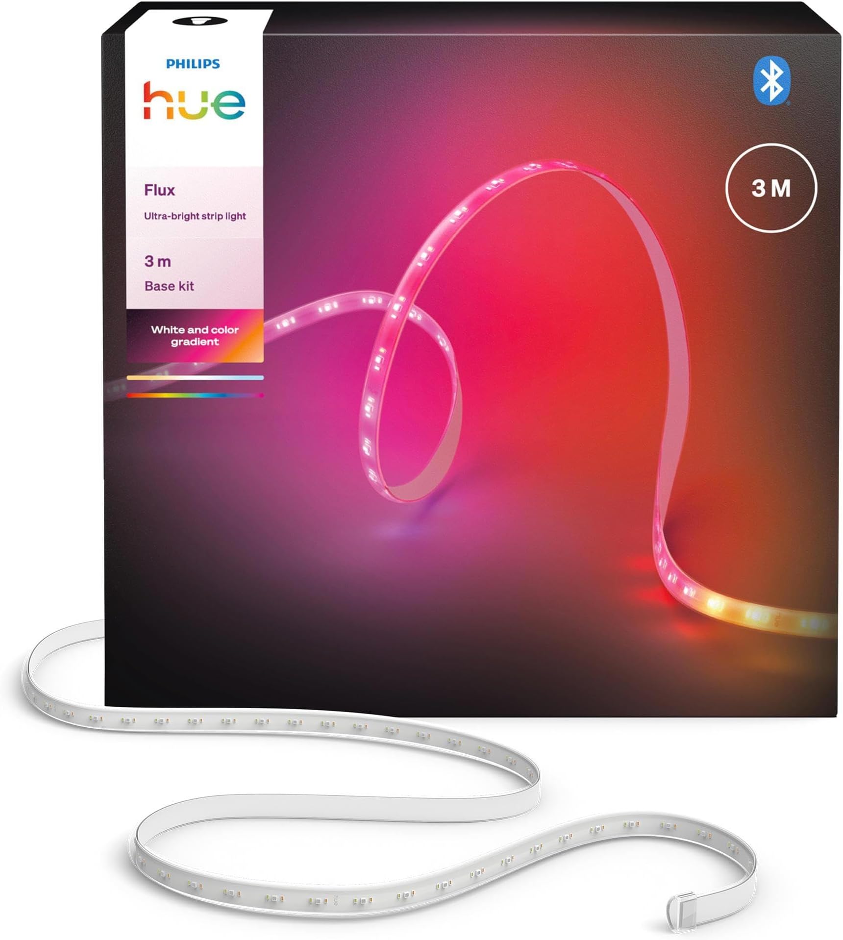 Hue Flux Ultra-Bright 3-Meter LED Strip Light, 2900 lm, Vibrant Color and Ambiance, Flexible Indoor Lighting, Chromasync™ Color Blending, Cuttable, Extendable, Reusable, App and Voice Control