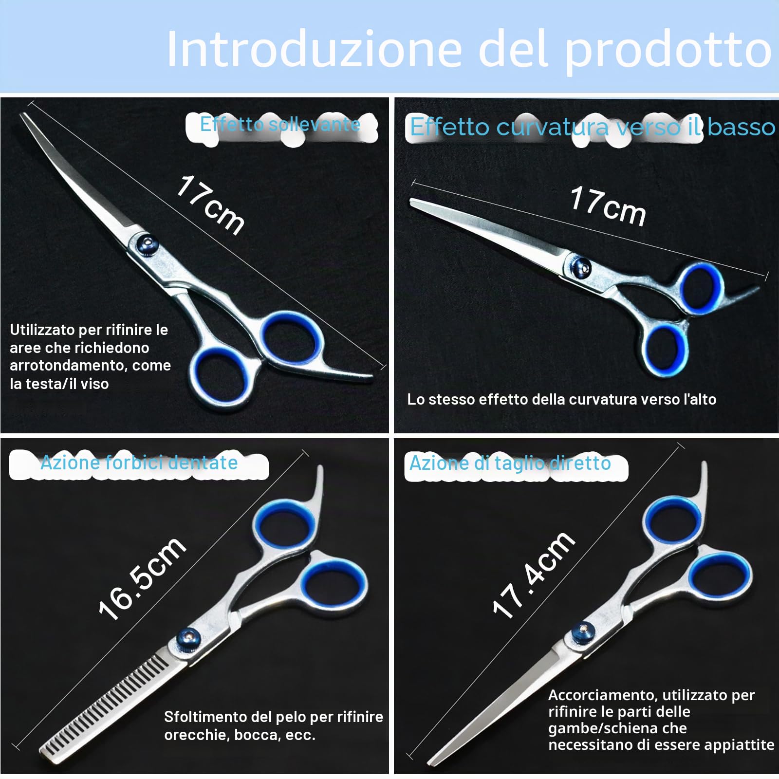 Gentpovth 5 in 1 Forbici per Toelettatura Cani e Gatti, con Forbici per Sfoltire, Curve e Dritte, Pettine