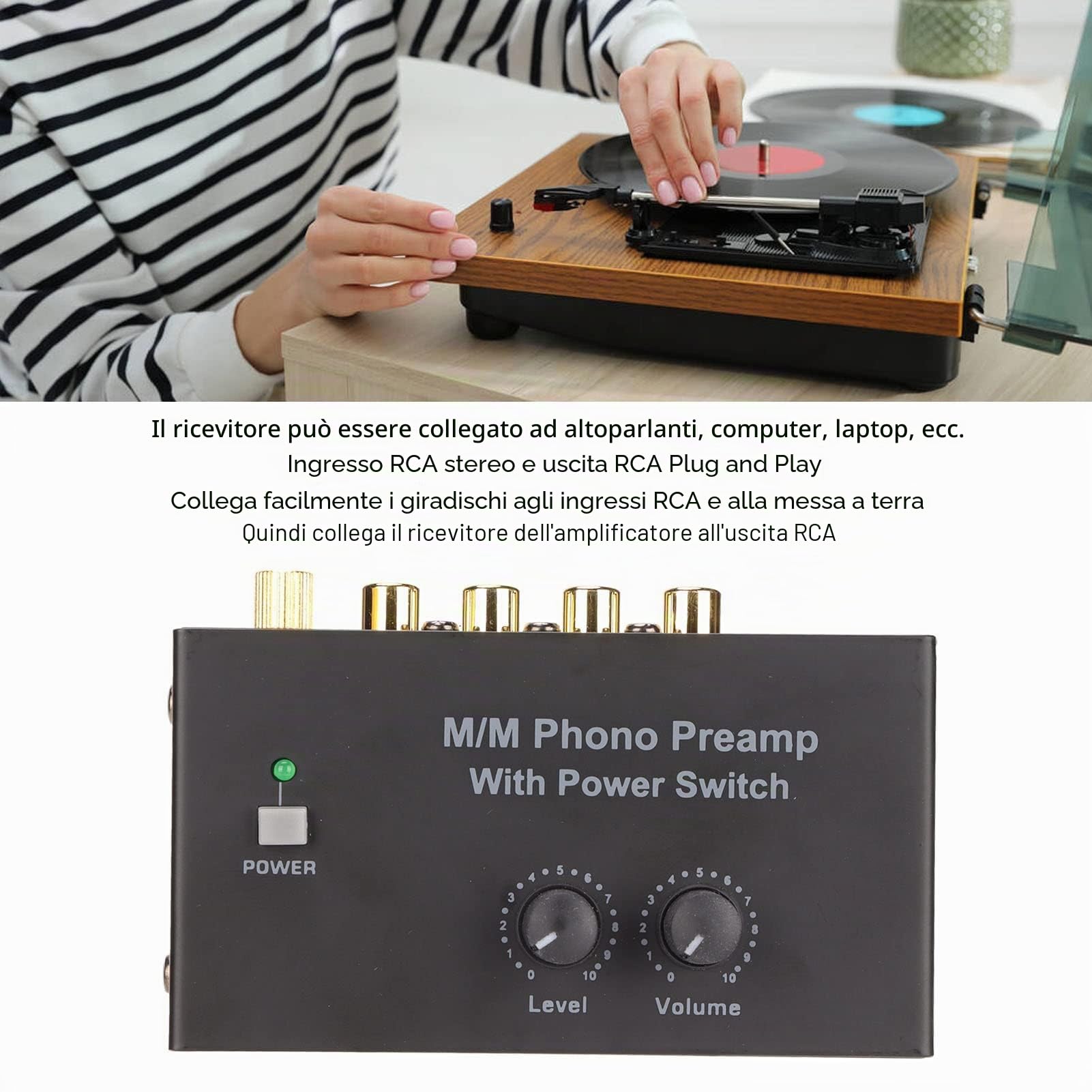 Preamplificatore Fono per Giradischi PP500P, Mini Preamplificatore Fonografo Stereo Elettronico, Uscita Ingresso , Preamplificatore per Giradischi Giradischi