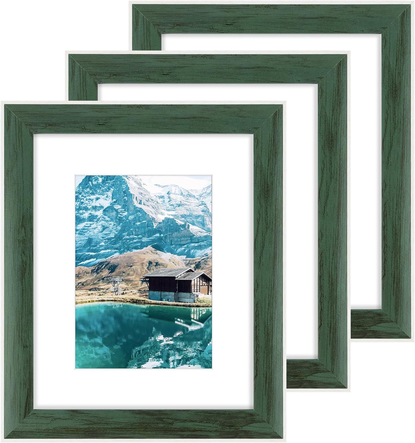 Golden State Art, 9x12 Picture Frame Green and White Rustic Photo Frame With Mat for 6x8, Farmhouse Gallery Wall Frames (Set of 6)