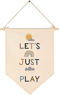 Let‘s Just Play -Canvas Hanging Flag Banner Wall Sign Decor Gift for Baby Kids Gril Boy Nursery Teen Room Front Door - Sun,Rainbow, Dark Clouds, Rains