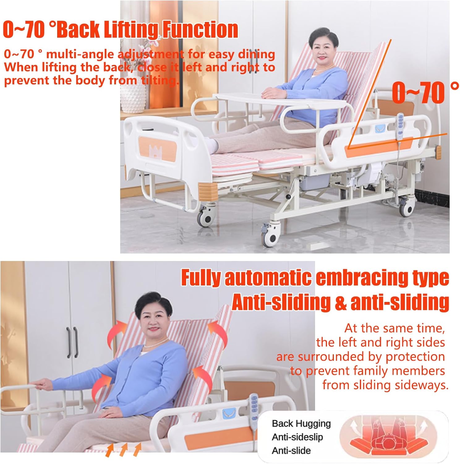 Premium 10 Function Full Electric Hospital Bed for Home Use, Innovative Automatic Side Rollover (0-45°), Medical Bed Includes Mattress, ABS Double Rails, Bedpan, Lift IV Pole, Remote Control