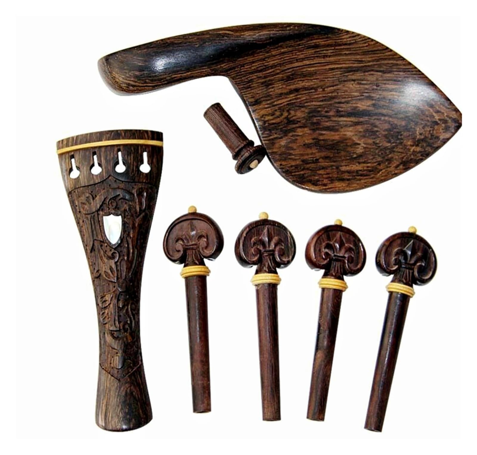 Violín 4/4 cordal de madera tallada + clavijas de afinación + clavijas + reposapiés/soporte de barbilla patrones accesorios de ébano accesorios de piezas(Ebony)
