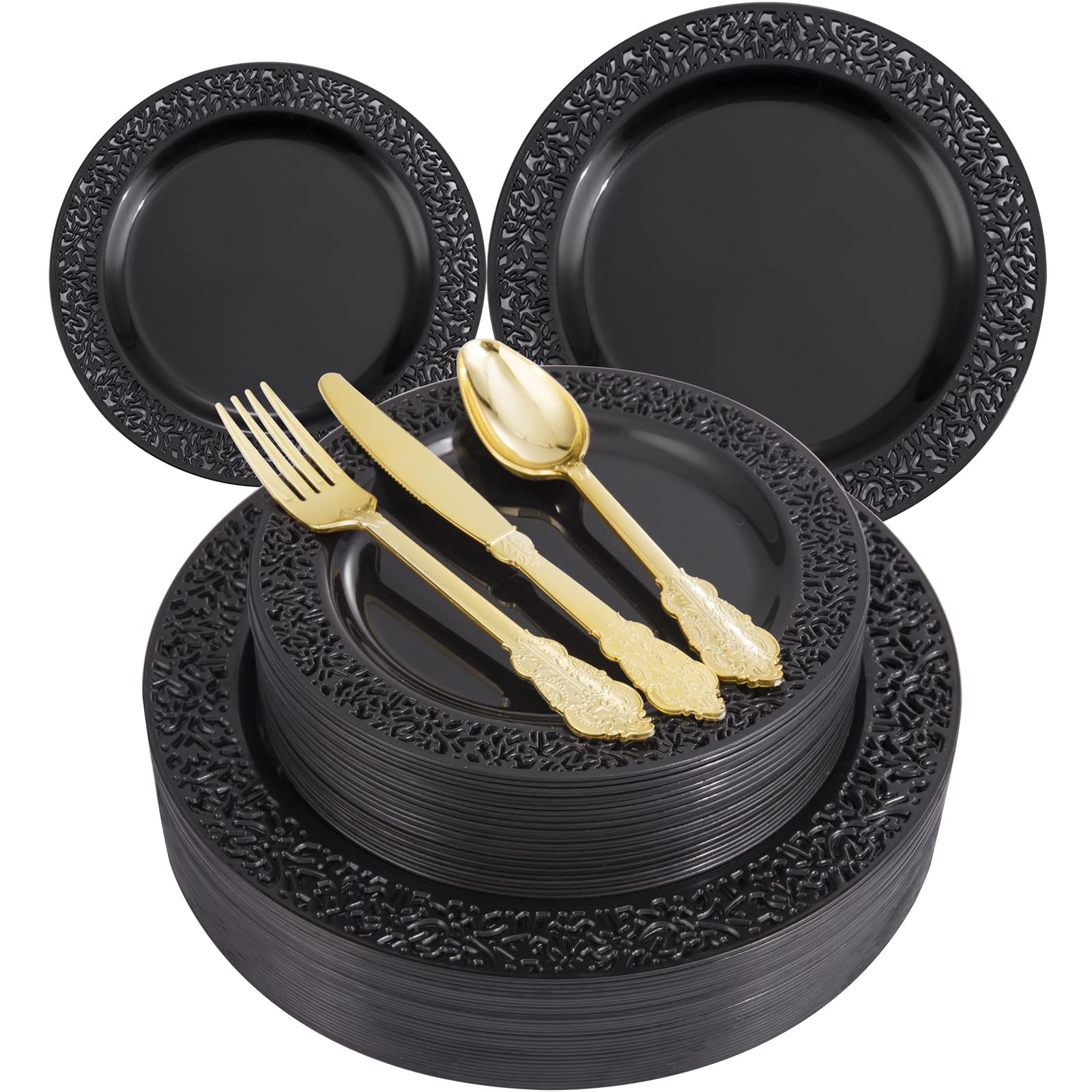 Black & Gold Disposable Plates - Party Supplies -1