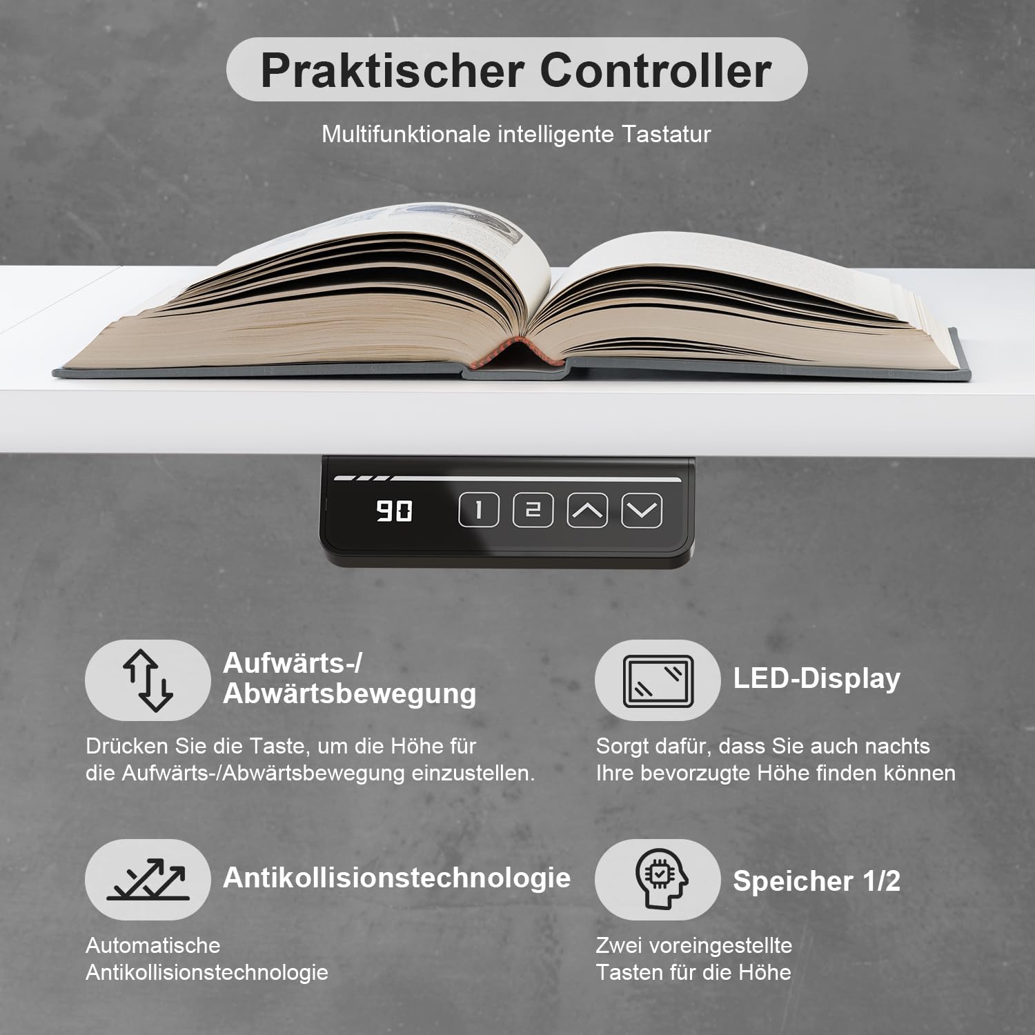 Devoko Elektrisch Höhenverstellbarer Schreibtisch 160 x 60 cm – Stabiler Stehschreibtisch ohne Wackeln, Leise Höhenverstellung für Home Office, 71–119 cm, 2-Memory-Funktion Computertisch, Weiß