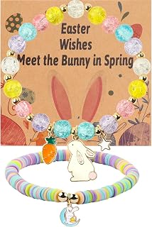 Easter Braclets Basket Bunny Gifts, First Communion Baptism Confirmation Christian Easter Gifts for Gir Daughter Granddaughter