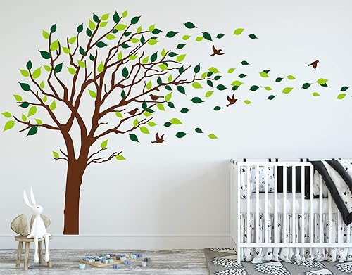 Miniatura 1 de Calcomanías de pared de árbol que sopla en el viento, calcomanías de vinilo para pared de habitaciones de niños, adolescentes, niñas, niños, papel