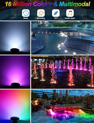 Miniatura 7 de Luces subacuáticas RGB, fuente sumergible LED súper brillante, focos de paisaje de colores, control de aplicación Bluetooth IP68 impermeable para
